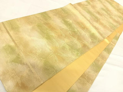 平和屋着物◎六通柄袋帯 笹の葉文 金銀糸 三越扱い 正絹 逸品 AABE7233yx