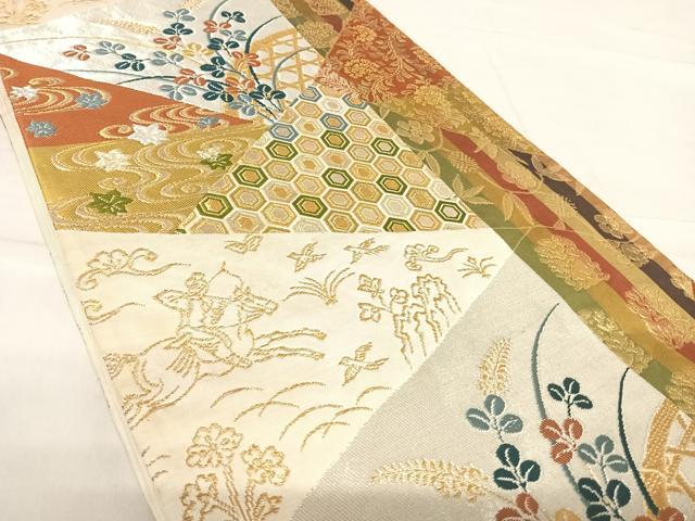 平和屋着物◎六通柄袋帯 唐織 切嵌草花文 金銀糸 正絹 逸品 AABE7234yx