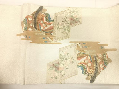 平和屋着物◎綴れ 六通柄袋帯 女人文 金彩 銀糸 正絹 逸品 AABE7235yx