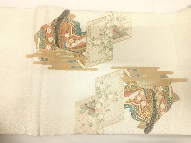 平和屋着物◎綴れ 六通柄袋帯 女人文 金彩 銀糸 正絹 逸品 AABE7235yx