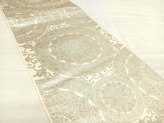 平和屋着物◎六通柄袋帯 花丸文 銀糸 正絹 逸品 AABE7239yx
