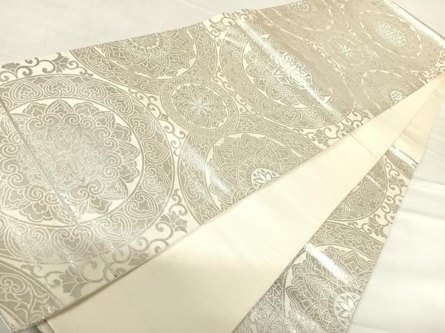 平和屋着物◎六通柄袋帯 花丸文 銀糸 正絹 逸品 AABE7239yx