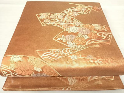 平和屋着物◎六通柄袋帯 地紙花文 金糸 引箔 正絹 逸品 AABE7244yx