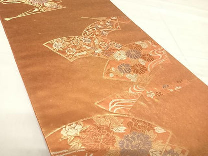 平和屋着物◎六通柄袋帯 地紙花文 金糸 引箔 正絹 逸品 AABE7244yx