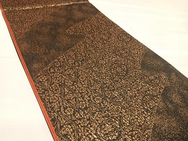 平和屋着物◎六通柄袋帯 道長花文 黒地 金糸 正絹 逸品 AABE7245yx