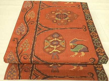 平和屋着物◎六通柄袋帯　石摺唐糸　コプト花鳥文　正絹　逸品　AABE7246yx