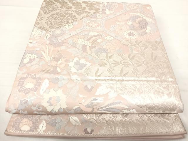平和屋着物◎六通柄袋帯 花鳥文 銀糸 正絹 逸品 AABE7247yx