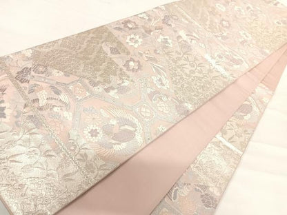 平和屋着物◎六通柄袋帯 花鳥文 銀糸 正絹 逸品 AABE7247yx