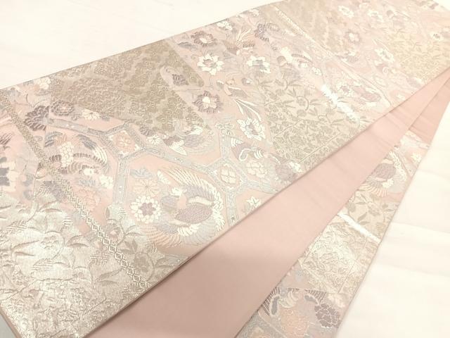 平和屋着物◎六通柄袋帯 花鳥文 銀糸 正絹 逸品 AABE7247yx