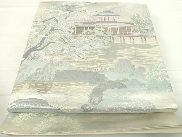 平和屋着物◎六通柄袋帯 風景文 銀糸 正絹 逸品 AABE7249yx