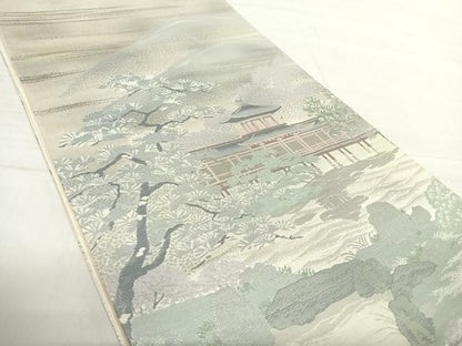 平和屋着物◎六通柄袋帯 風景文 銀糸 正絹 逸品 AABE7249yx
