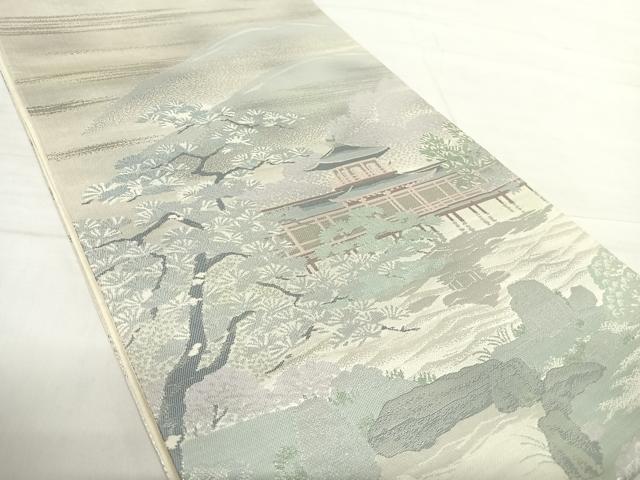 平和屋着物◎六通柄袋帯 風景文 銀糸 正絹 逸品 AABE7249yx