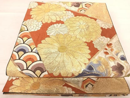 平和屋着物◎六通柄袋帯 草花文 金糸 正絹 逸品 AABE7250yx