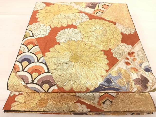 平和屋着物◎六通柄袋帯 草花文 金糸 正絹 逸品 AABE7250yx
