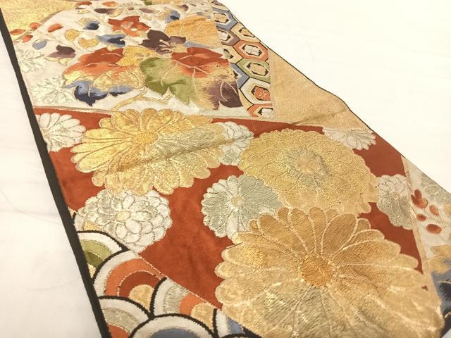 平和屋着物◎六通柄袋帯 草花文 金糸 正絹 逸品 AABE7250yx
