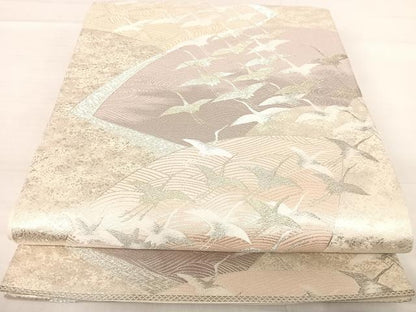平和屋着物◎六通柄袋帯 地紙群鶴 金銀糸 正絹 逸品 AABE7252yx