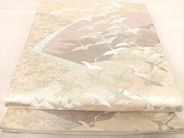 平和屋着物◎六通柄袋帯 地紙群鶴 金銀糸 正絹 逸品 AABE7252yx