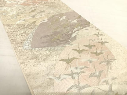 平和屋着物◎六通柄袋帯 地紙群鶴 金銀糸 正絹 逸品 AABE7252yx
