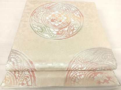 平和屋着物◎六通柄袋帯 花丸文 銀糸 正絹 逸品 AABE7253yx