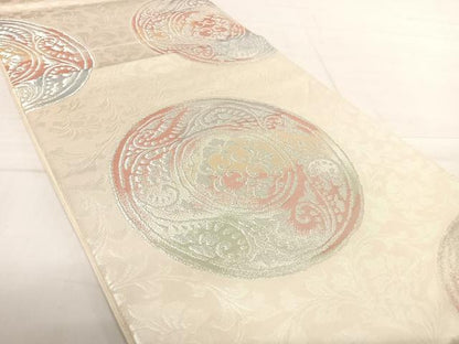 平和屋着物◎六通柄袋帯 花丸文 銀糸 正絹 逸品 AABE7253yx