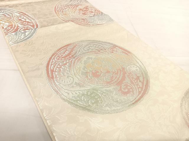 平和屋着物◎六通柄袋帯 花丸文 銀糸 正絹 逸品 AABE7253yx