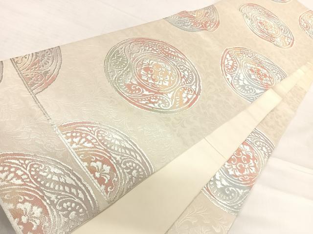平和屋着物◎六通柄袋帯 花丸文 銀糸 正絹 逸品 AABE7253yx
