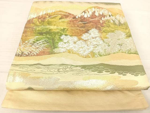 平和屋着物◎六通柄袋帯 風景文 金銀糸 正絹 逸品 AABE7255yx