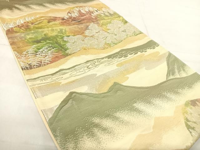 平和屋着物◎六通柄袋帯 風景文 金銀糸 正絹 逸品 AABE7255yx