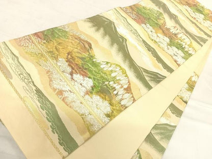 平和屋着物◎六通柄袋帯 風景文 金銀糸 正絹 逸品 AABE7255yx