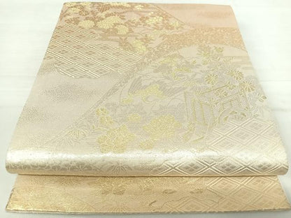 平和屋着物◎六通柄袋帯 飛鶴風景文 金銀糸 正絹 逸品 AABE7256yx