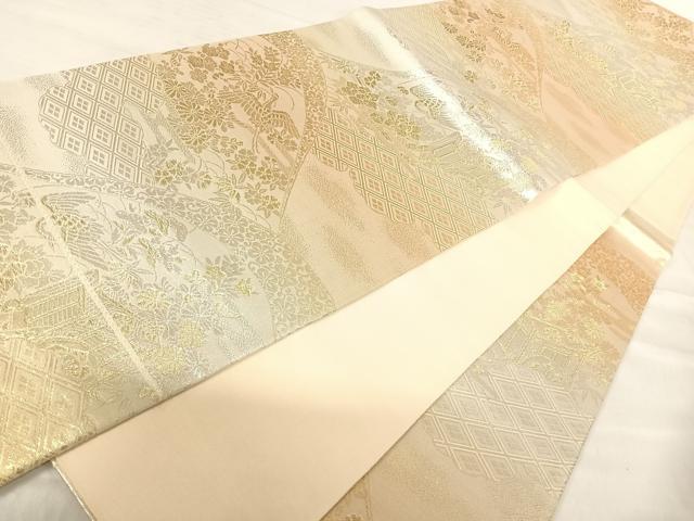 平和屋着物◎六通柄袋帯 飛鶴風景文 金銀糸 正絹 逸品 AABE7256yx
