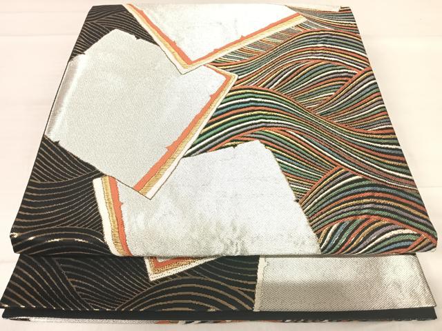 平和屋着物◎六通柄袋帯 唐織 破れ色紙重ね文 金銀糸 正絹 逸品 AABE7263yx