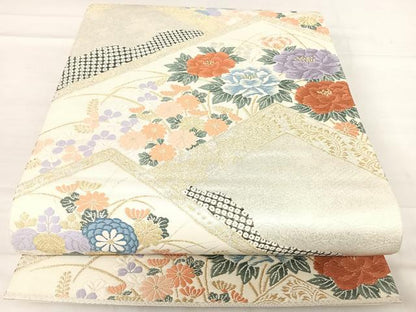 平和屋着物◎六通柄袋帯 唐織 草花文 金銀糸 正絹 逸品 AABE7272yx