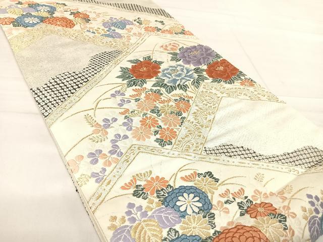 平和屋着物◎六通柄袋帯 唐織 草花文 金銀糸 正絹 逸品 AABE7272yx