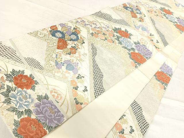 平和屋着物◎六通柄袋帯 唐織 草花文 金銀糸 正絹 逸品 AABE7272yx