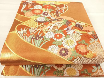 平和屋着物◎六通柄袋帯 唐織 鳳凰花文 金糸 正絹 逸品 AABE7274yx