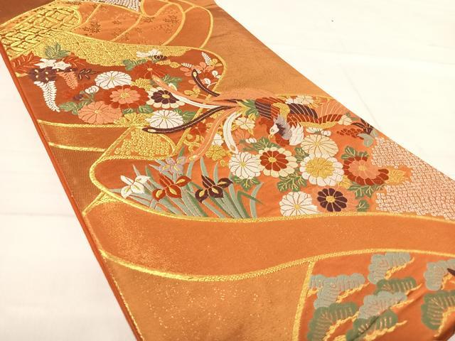 平和屋着物◎六通柄袋帯 唐織 鳳凰花文 金糸 正絹 逸品 AABE7274yx