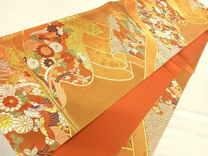 平和屋着物◎六通柄袋帯 唐織 鳳凰花文 金糸 正絹 逸品 AABE7274yx