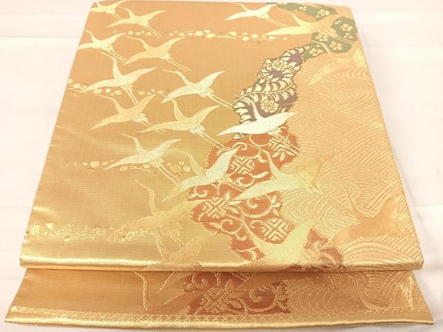 平和屋着物◎六通柄袋帯 飛鶴立波文 金糸 正絹 逸品 AABE7278yx