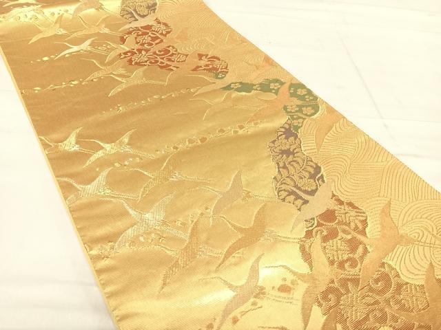 平和屋着物◎六通柄袋帯 飛鶴立波文 金糸 正絹 逸品 AABE7278yx