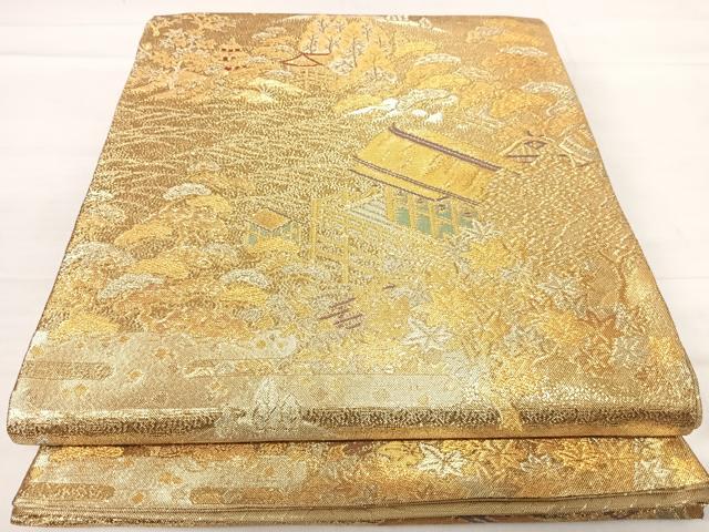 平和屋着物◎佐賀錦 六通柄袋帯 風景文 金糸 正絹 逸品 AABE7279yx