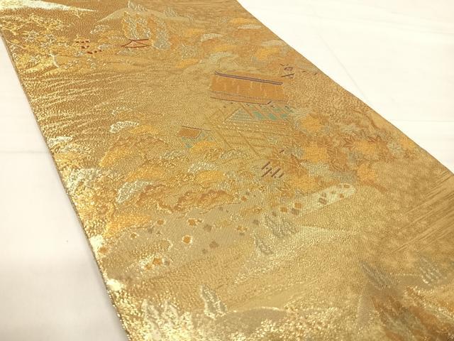 平和屋着物◎佐賀錦 六通柄袋帯 風景文 金糸 正絹 逸品 AABE7279yx