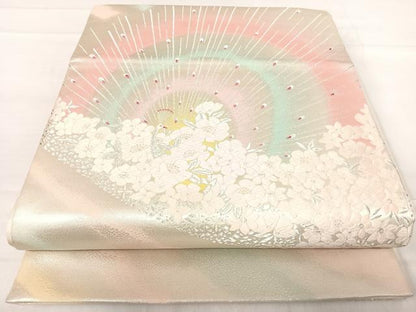 平和屋着物◎六通柄袋帯 唐織 孔雀花文 金銀糸 正絹 逸品 AABE7280yx