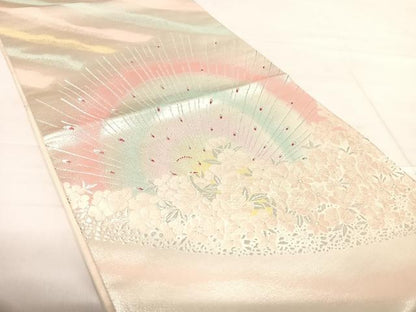 平和屋着物◎六通柄袋帯 唐織 孔雀花文 金銀糸 正絹 逸品 AABE7280yx