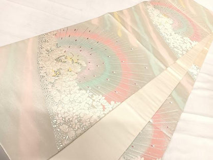 平和屋着物◎六通柄袋帯 唐織 孔雀花文 金銀糸 正絹 逸品 AABE7280yx