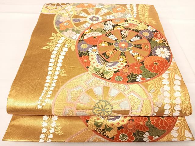 平和屋着物◎六通柄袋帯 唐織 花苑御車紋 引箔手織 正絹 逸品 AABE7282yx