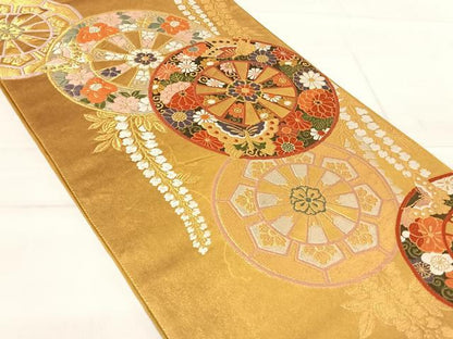 平和屋着物◎六通柄袋帯 唐織 花苑御車紋 引箔手織 正絹 逸品 AABE7282yx
