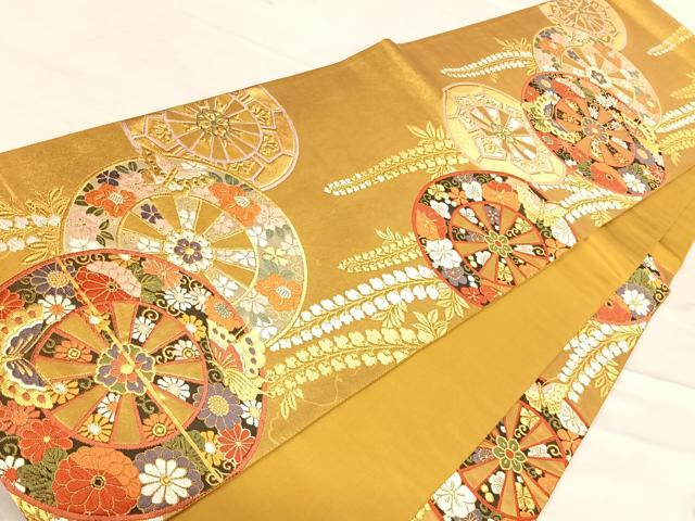 平和屋着物◎六通柄袋帯 唐織 花苑御車紋 引箔手織 正絹 逸品 AABE7282yx
