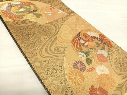 平和屋着物◎佐賀錦 六通柄袋帯 唐織 地紙花鳥文 金銀糸 正絹 逸品 AABE7284yx