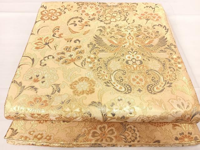 平和屋着物◎六通柄袋帯 更紗花鳥文 金糸 正絹 逸品 AABE7289yx